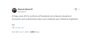 El tuit de Manuel Adorni